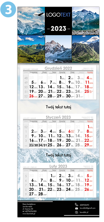 kalendarz trójdzielny wzór 3