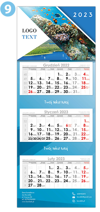 kalendarz trójdzielny wzór 9